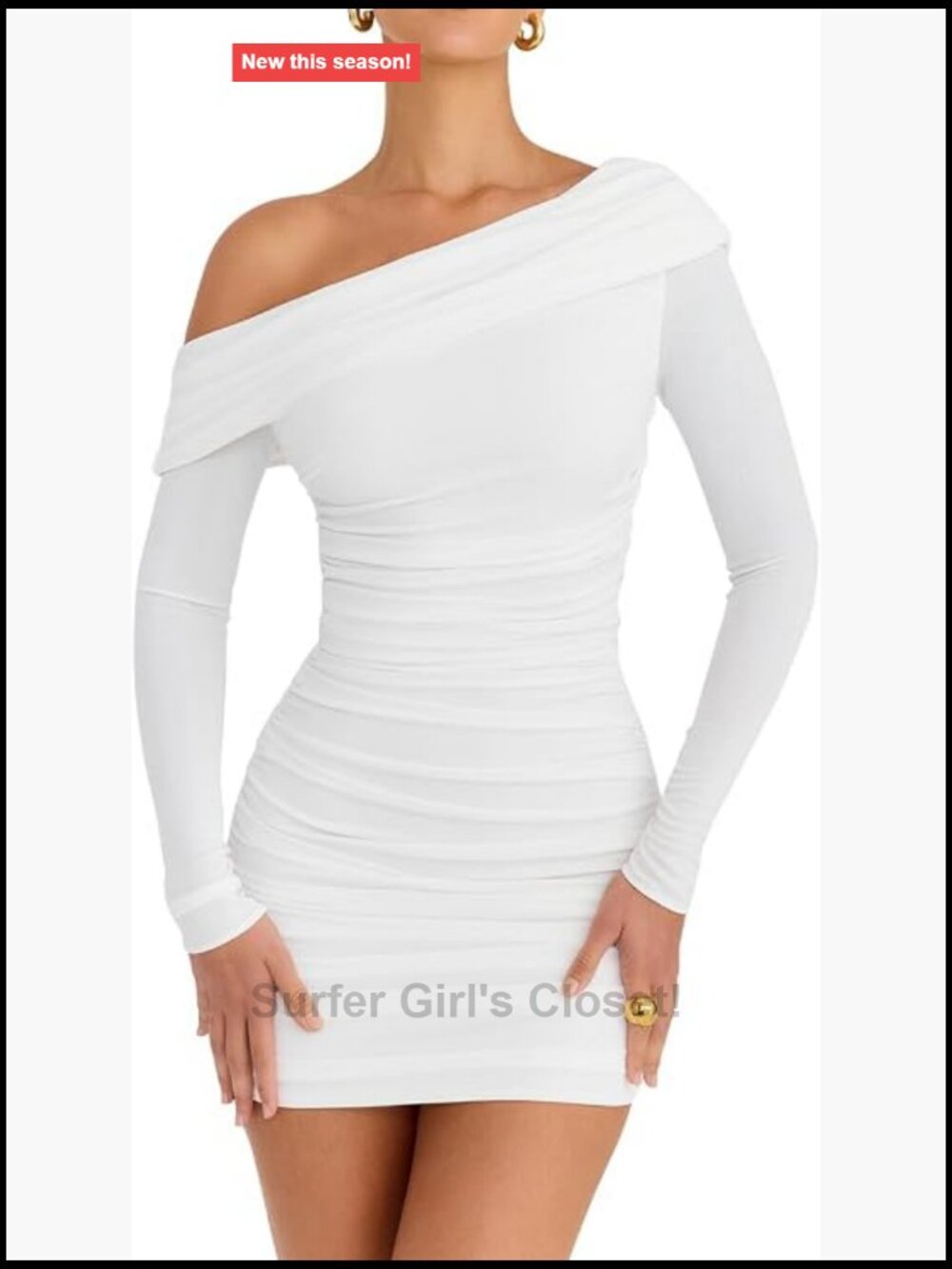 Women's One Shoulder Mesh Long Sleeve Ruched Bodycon Club Party Mini Dress